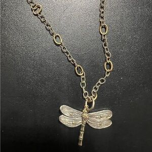 Waxing Poetic Sterling Silver and Gold Dragonfly Pendant Necklace